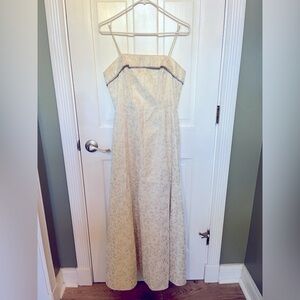 Elegant Cream Floral Strapless Dress
